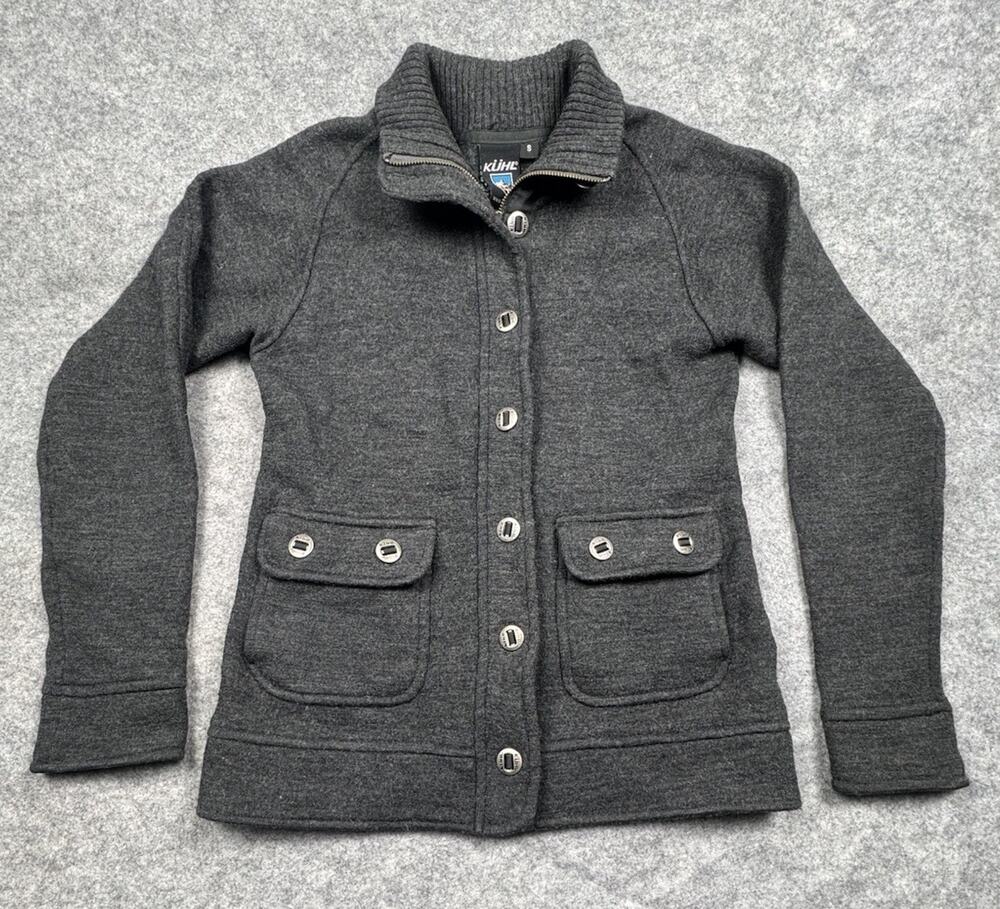 KUHL Women’s 100% Merino Boiled Wool Jacket Size S Gray Cardigan Sweater Coat